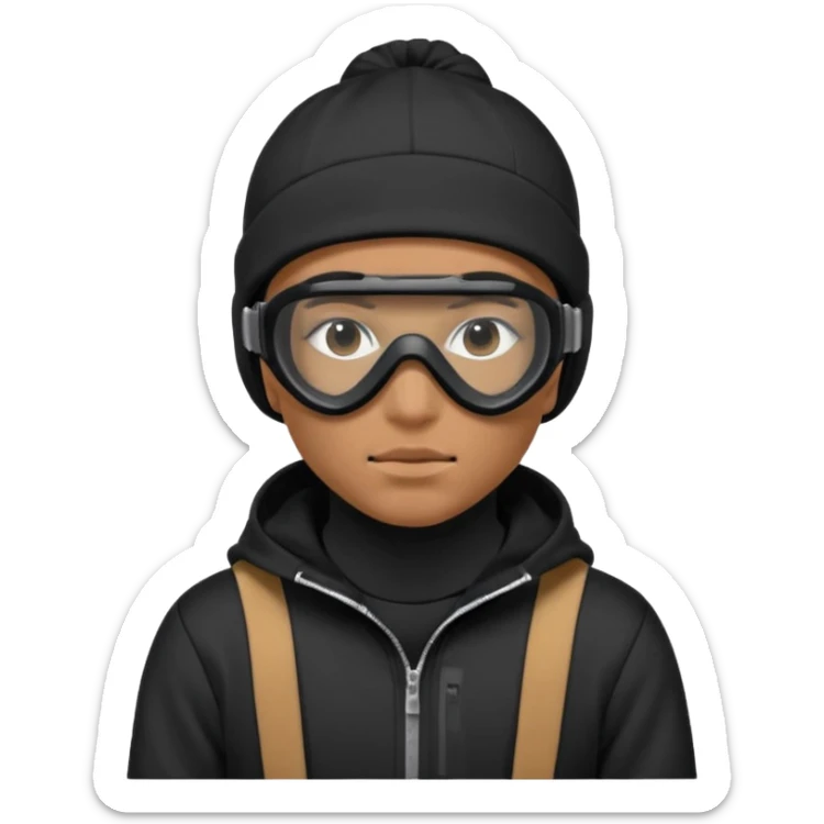 skier with black goggles hoodie and face mask looking stylish like an underground rapper. I said mask pls no face showing. Only eyes showing  sticker