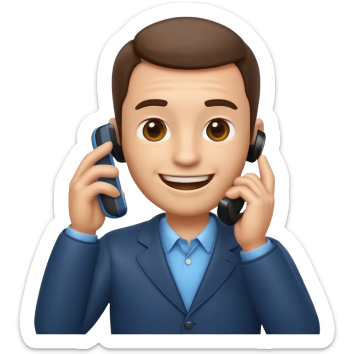 3D emoji style man talking on phone, holding a smartphone to his ear, smiling, rounded face, soft shading, glossy texture, Apple iOS emoji style, clean white background, centered, high detail, sticker style
 sticker