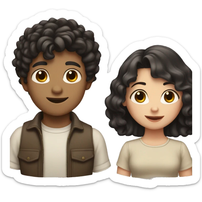 White skin tome boy with wavy black hair and holding the hand with a girl with neutral skin tone and brown smooth hair  sticker