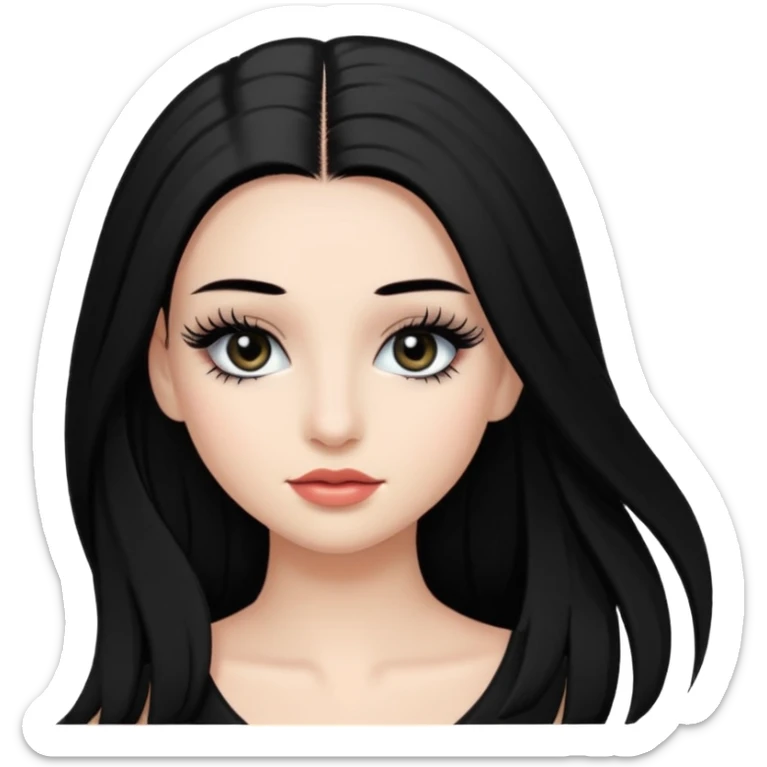 ragazza truccata con le ciglia finte con i capelli neri lunghi sticker