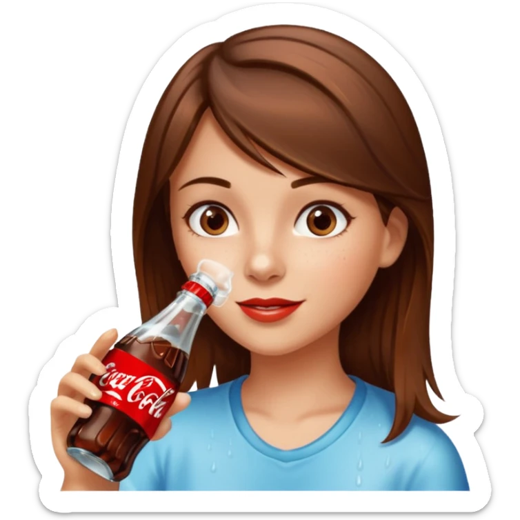a girl with brown hair drinking a bottle of coca cola sticker