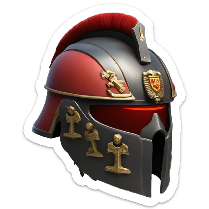 Astartes Marine 40K helmet with red lenses, featuring the Russian coat of arms. sticker