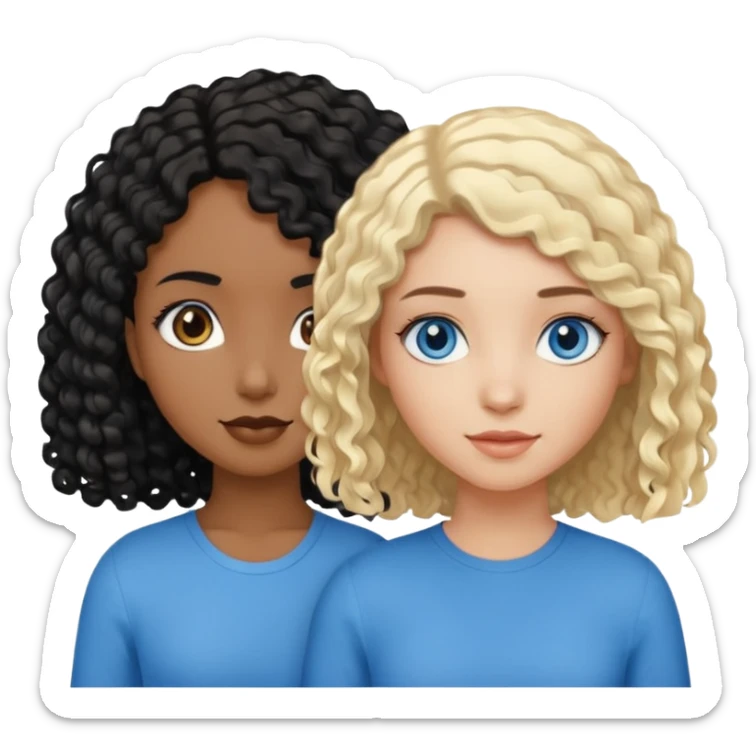 Girl best friends, one white with blond bob and blue eyes, one black with long black curly hair sticker