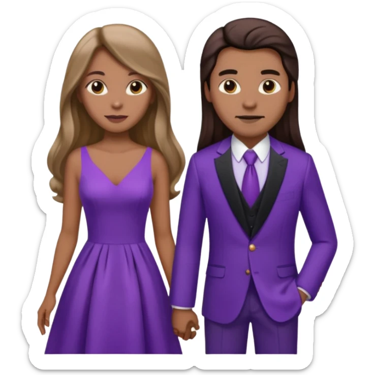 A couple in same outfit female with long hair and purple dress sticker