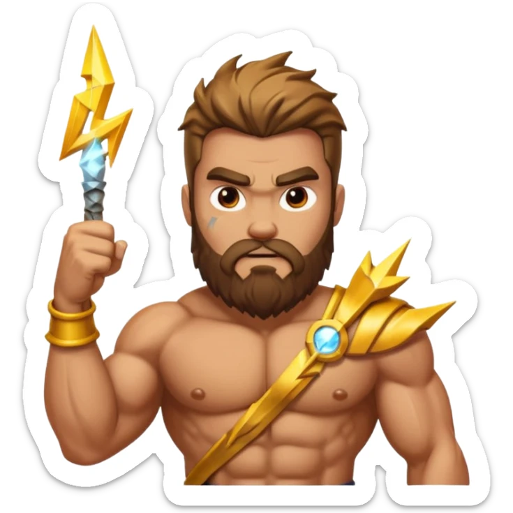 An emoji of the Greek god Zeus. He is a powerful, bearded man with a serious expression, holding a lightning bolt. sticker