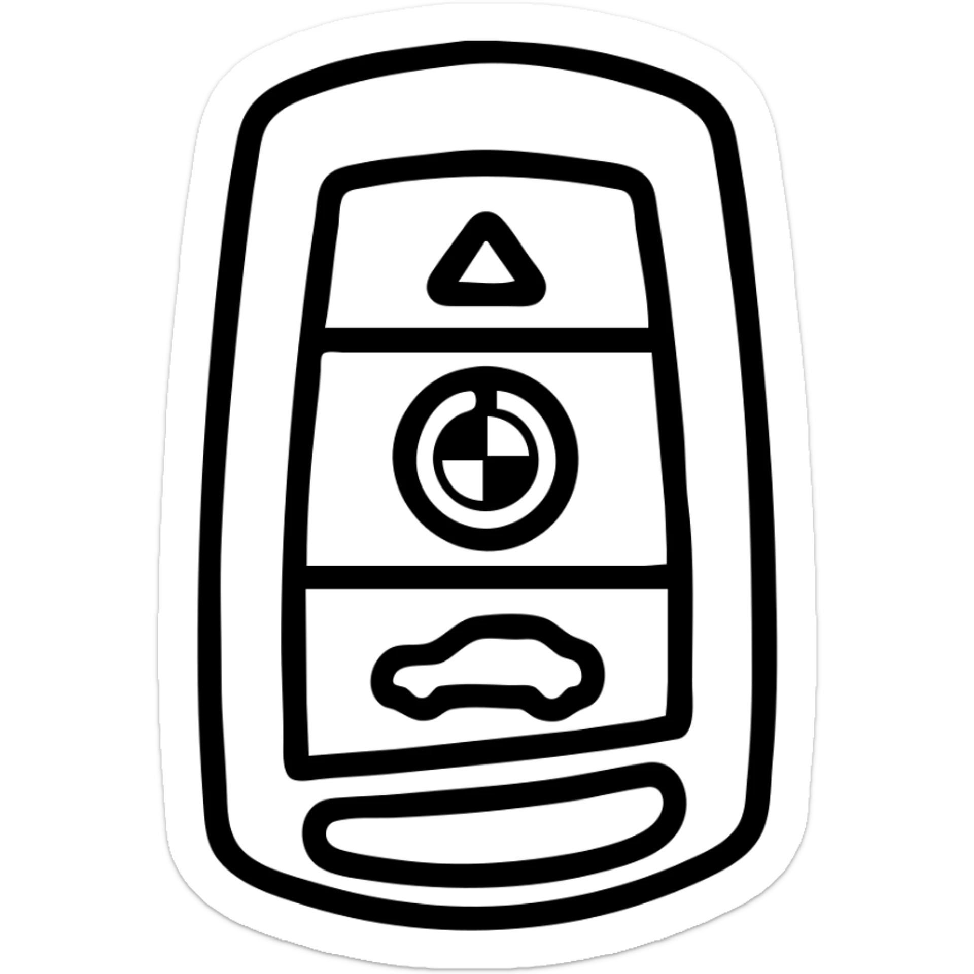 BMW key fob as a sleek icon with simple shapes, modern look, minimal color palette sticker