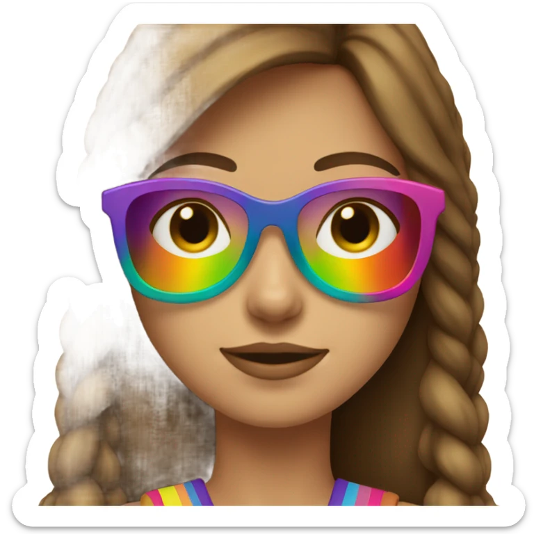 brown hair girl wearing a rainbow glass sunglasses sticker