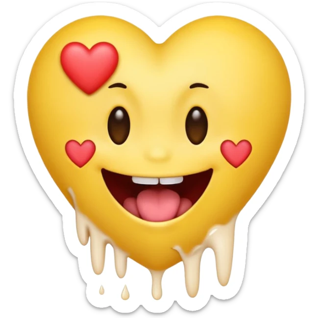 yellow emoji face holding a heart and hes so happy with so happy with teeth and tongue and toes growing out of the top of its head. his eyes have been plucked out and are now eyeless sockets. no eyes. emo hair sticker