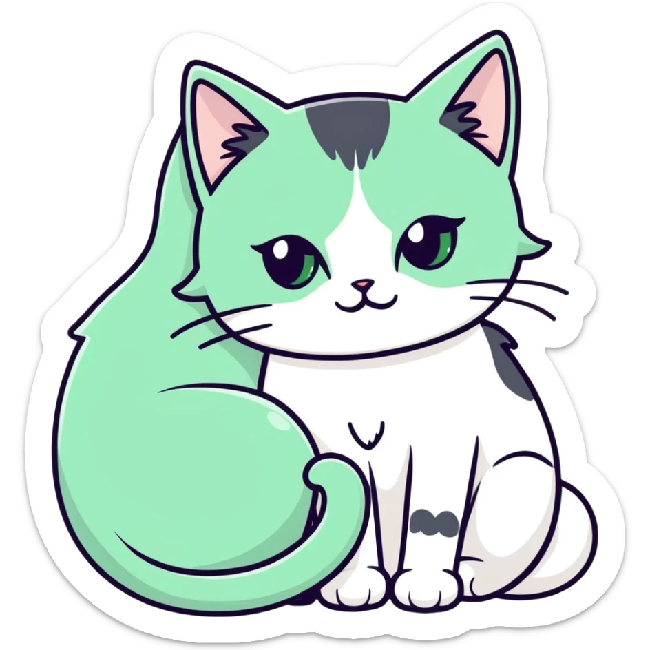 White fluffy cat jade green eyes -  long hair black cat with grey eyes - cuddling together sticker