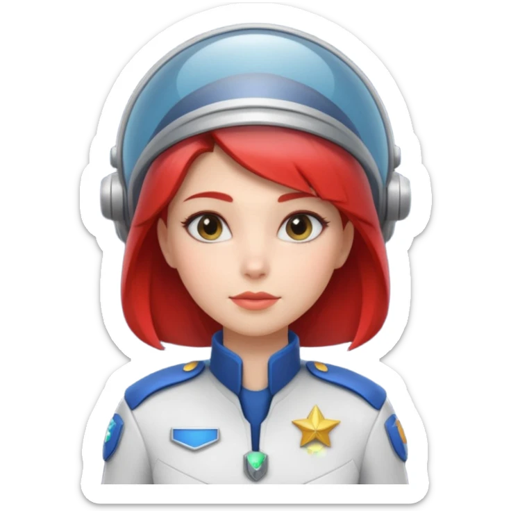 cute female spaceship captain portrait, head and shoulders only, futuristic uniform, captain badge, confident expression, 3D cartoon, mobile game icon style, clean background, no text, no watermark
 sticker