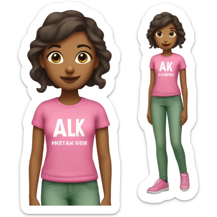 Brown girl wearing pink and green with “AKA” t shirt  sticker