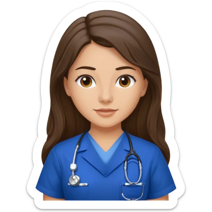 pretty brunette nurse with long hair in royal blue  scrubs sticker