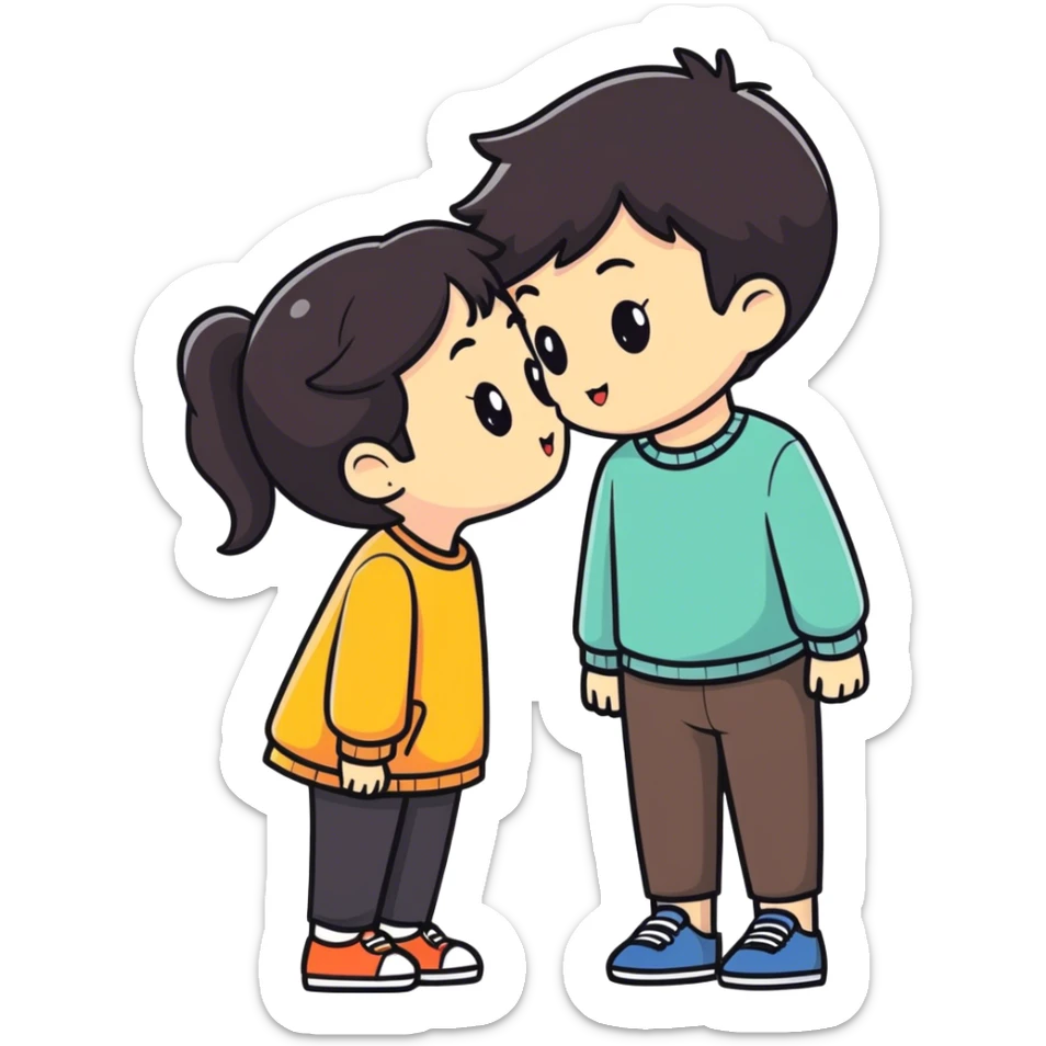Girl with dark brown hair kissed boy with black hair  sticker