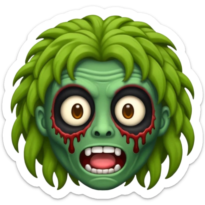 Faça um emoji de zumbi que se pareça comigo. Categorias: cabelo ondulados pretos, pele verde, usa aparelho! sticker