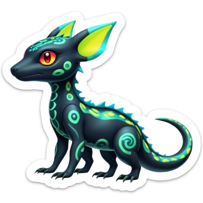 Cute Colorful Neon Exotic Salandit-Aurorus-Umbreon-Fakémon-hybrid-creature (full body)  sticker