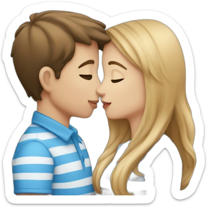 boy in blue shirt with white stripes kissing a girl with blue shirt and white stripes sticker