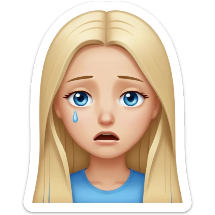 beautiful white girl with long straight blonde hair blue eyes crying  sticker