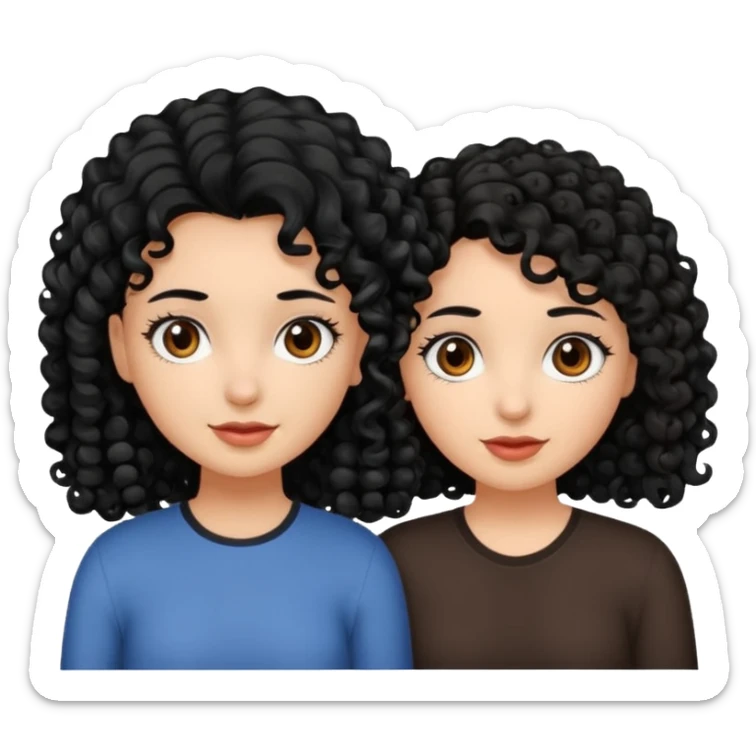 2 girl best friends. One who is black with black hair and dark brown eyes. one who is white with curly dark brown hair and dark brown eyes. sticker