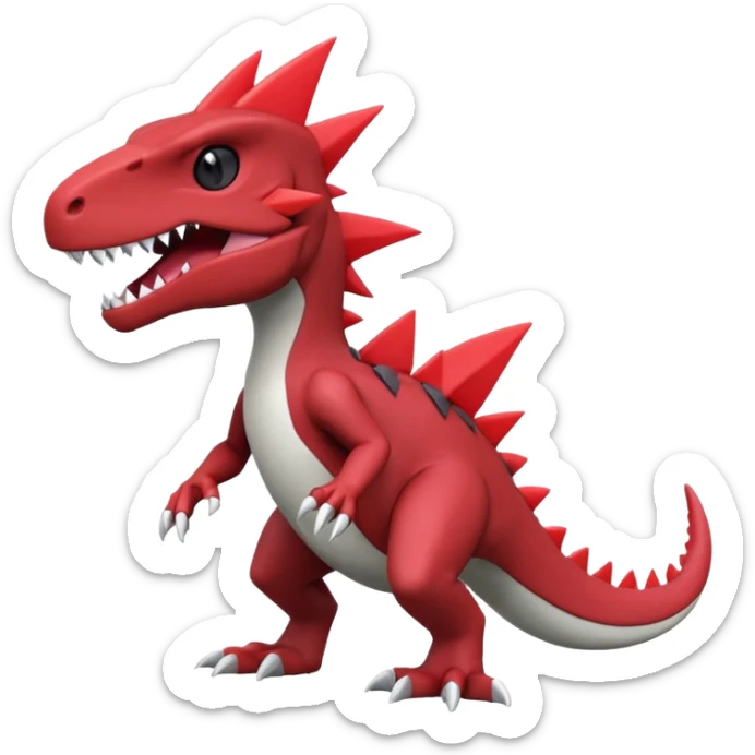 A 3D CGI model of a red-colored edgy kawaii Axew-Tyrantraum-Salandit-Fakémon-Pokémon-Digimon-creature (full body) sticker