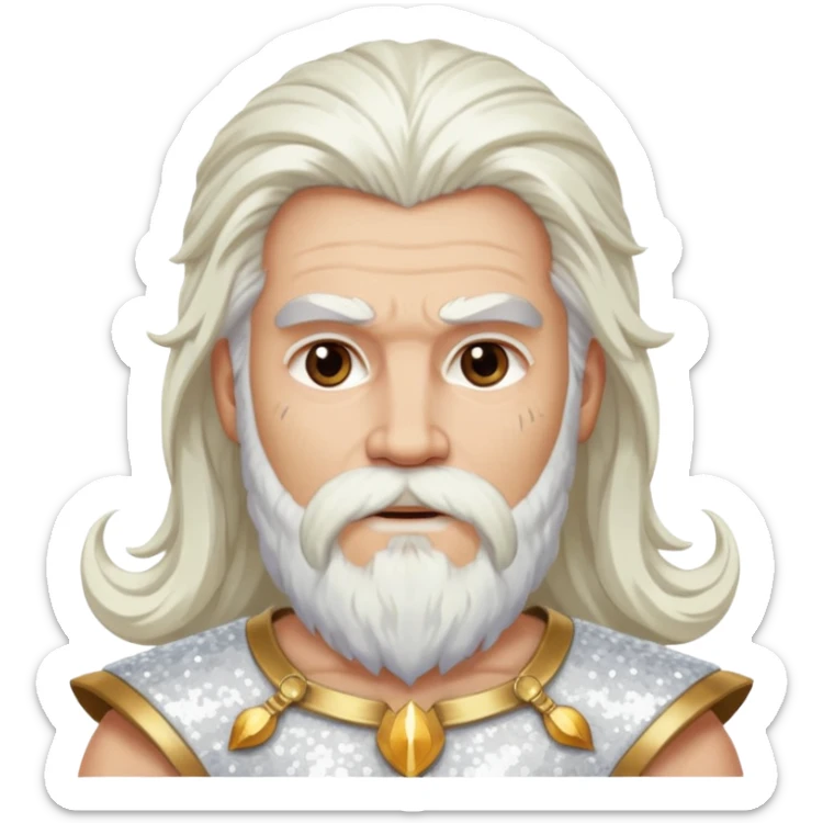 Jupiter, God of Thunder from Gods and Goddesses with long white hair and beard, white sequin outfit sticker