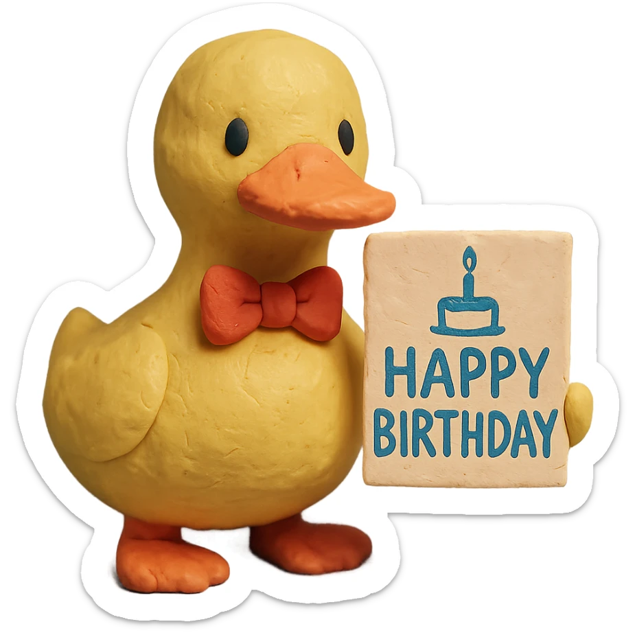 duck with bowtie holding birthday card sticker