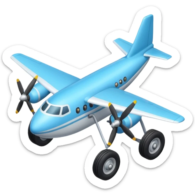 The aircraft's landing gear is one inflated, plump wheel with a strut, black in color, cartoon-style, isometric sticker