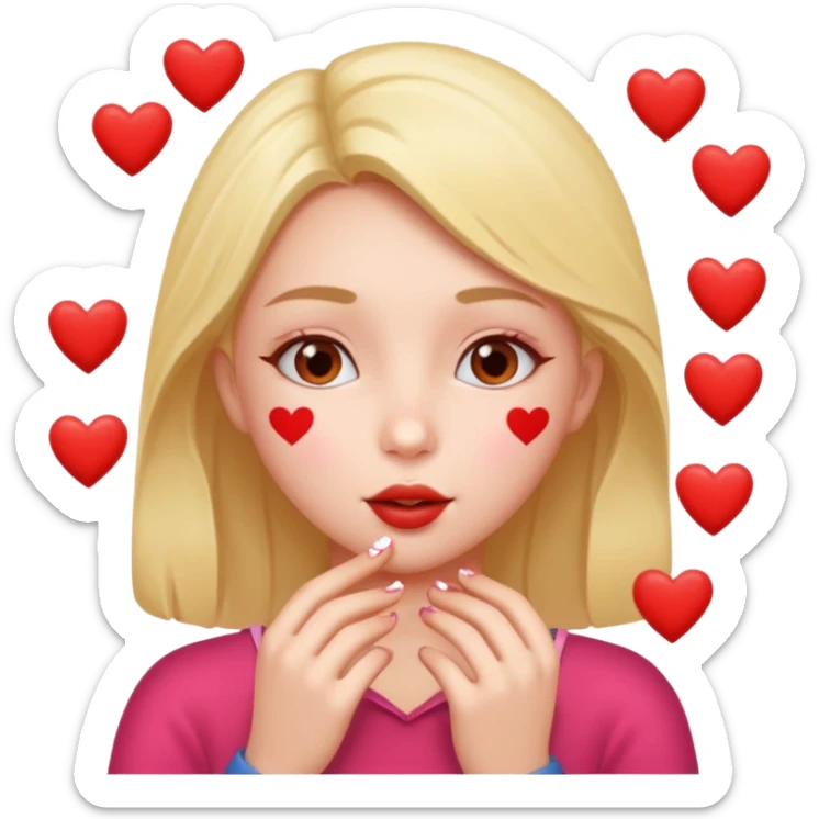 Girl with love hearts and kisses around her  sticker