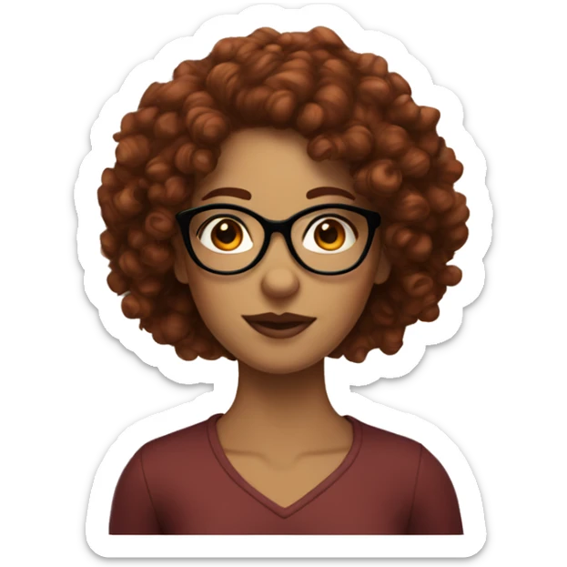 Tan girl with dark red curly hair and glasses with long lashes sticker