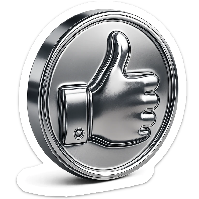 round metallic thumbs up emoji shiny alloy finish crisp industrial unified metal-inspired emoji set sticker