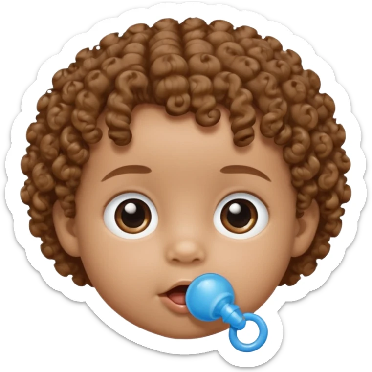 A baby with light brown skin, curly light-brown hair, wide brown eyes, and a blue pacifier. sticker