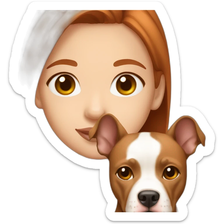 Girl with light tone skin auburn hair with fawn colored pitbull sticker