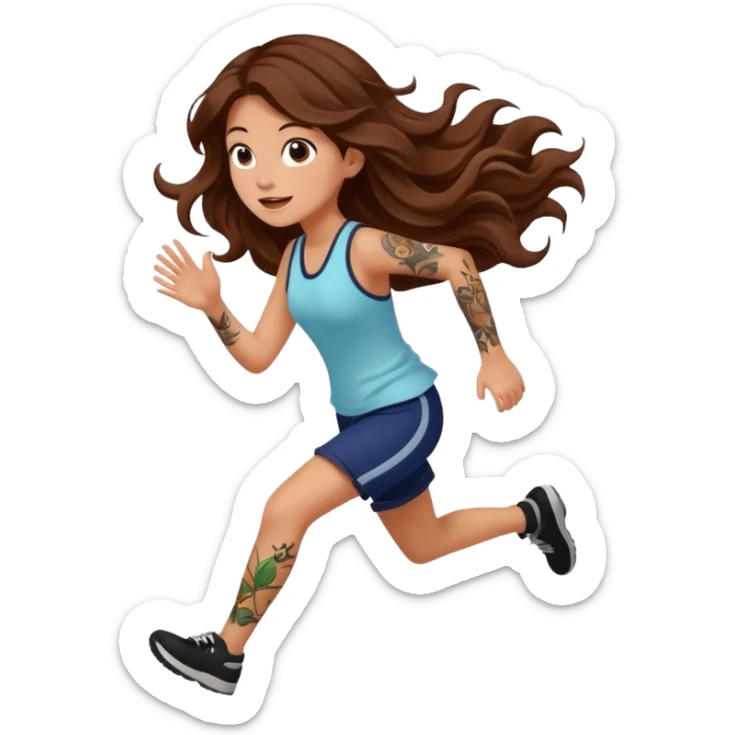cute woman long wavy brown hair tattoos running from fireflies sticker