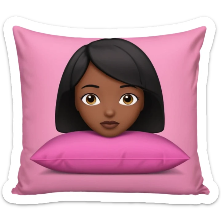 Dark skin woman with black bob in hair wearing pink laying head on pillow  sticker