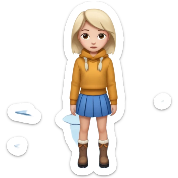 fai l'immagine di una ragazza su un lago ghiacciato che si sta incrinando sotto i suoi piedi, lei guarda giù sussultando terrorizzata falle la gonna sticker