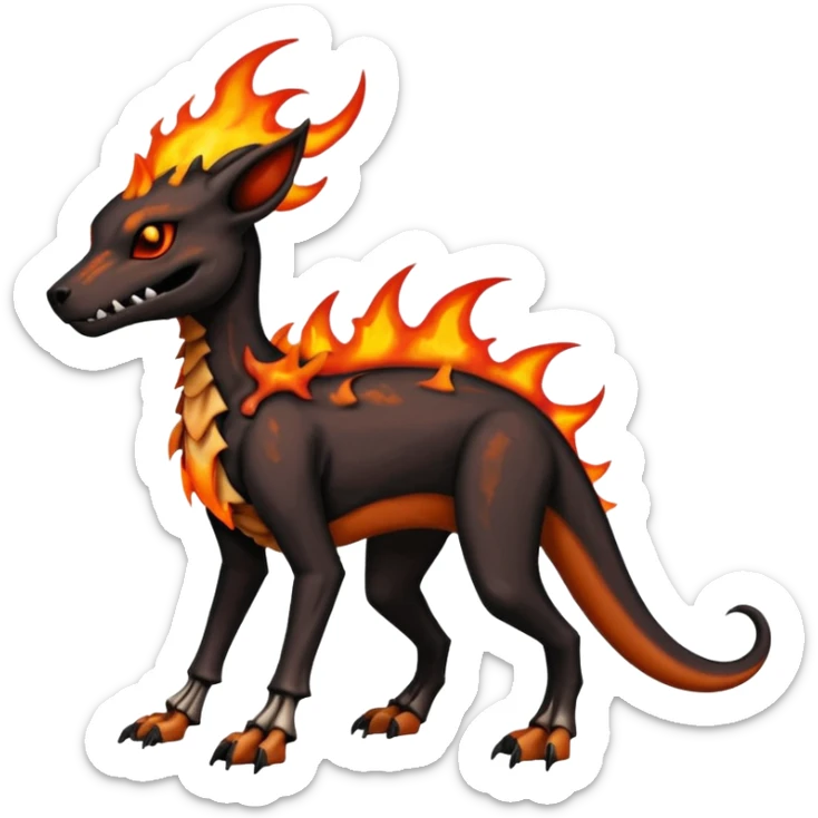 Skeletal Fiery Flaming Volcanic Draconic Cubone-Salandit-Houndoom-Houndour-Marowak-Poochyena-Litten-Fakémon-hybrid-creature (full body), 4 legs sticker