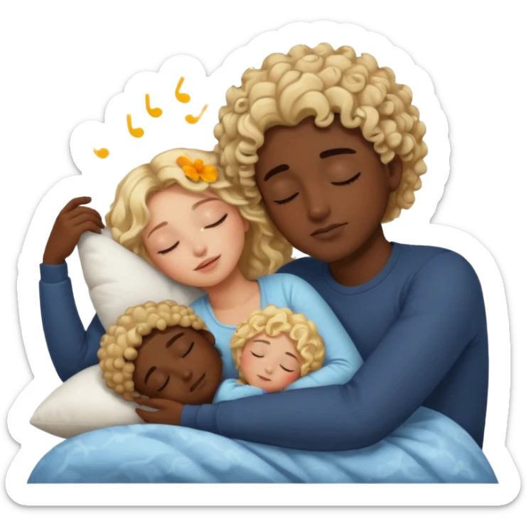 blonde girl and dark skin boy with curly hair sleeping and cuddling sticker