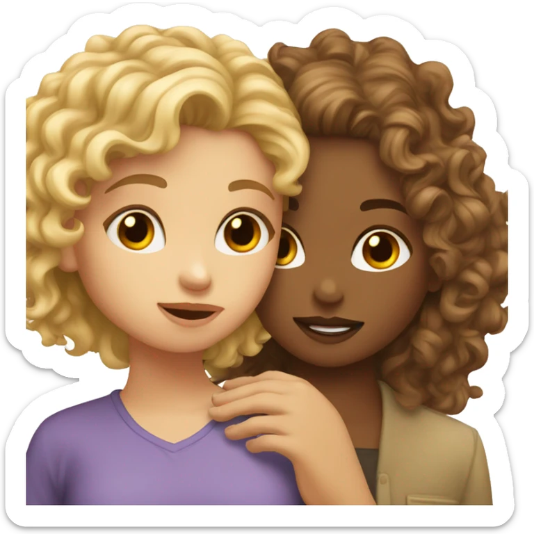 A girl with blonde curly hair kissing a girl with brown curly hair  sticker