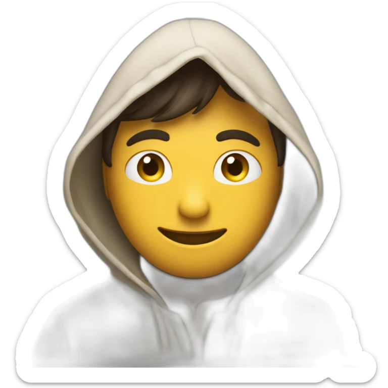 Guy with a hood covering his eyes, smiling and holding his hands together in a large droopy cloak sticker