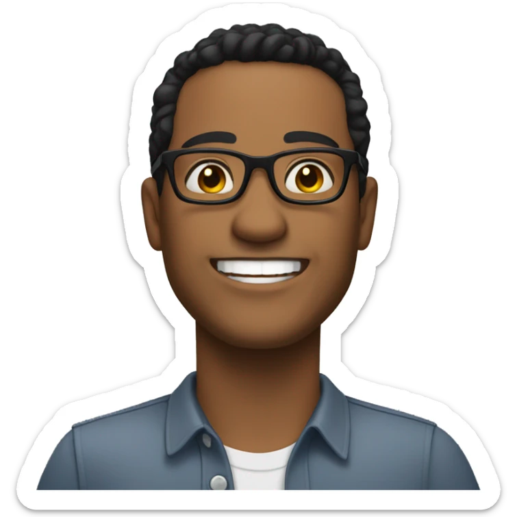 Man with light tan skin and glasses and black hair smiling sticker