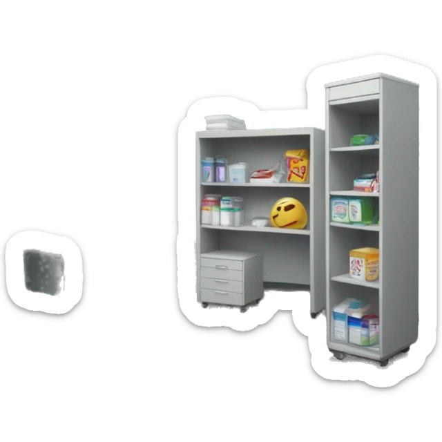 SCHOOL HEALTH ROOM WITH DESK, CHAIR AND HEALTH SUPPLIES sticker