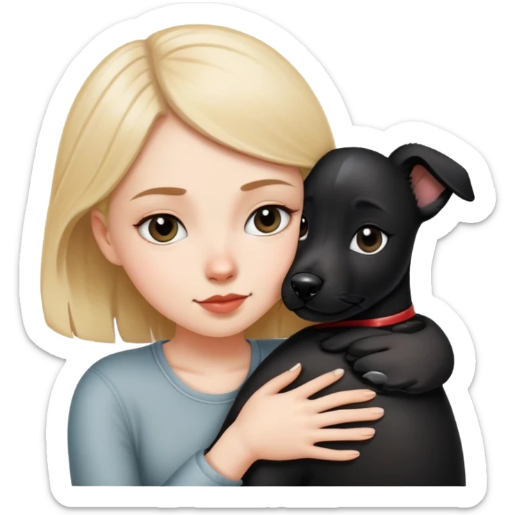 A white girl hugged a black Changmao dog with a little white on the corner of its mouth sticker