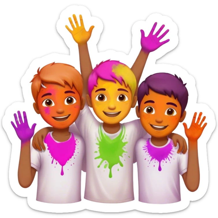 A emoji of holi(indian festival) it's is the festival colour every one play with colours and boys are playing holi sticker
