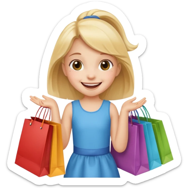 A little girl (he usually calls her baby), who is obsessed with shopping and luxury brands and holds a dozen of bags sticker