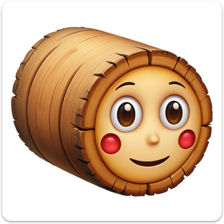 cartoon wooden log, no eyes or facial expression, apple emoji style, white background, bright colors sticker