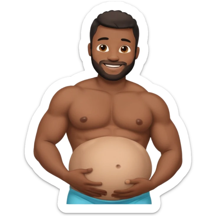 A shirtless pregnant burly black man holding his pregnant belly  sticker