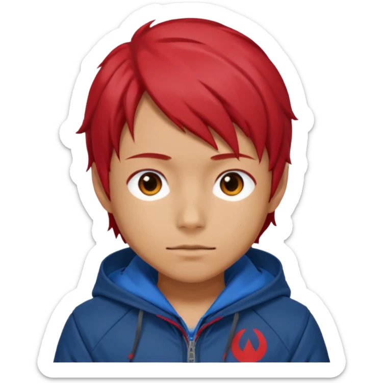 yuiji itadori jjk avec cheveux rouge veste bleu capuche rouge sticker