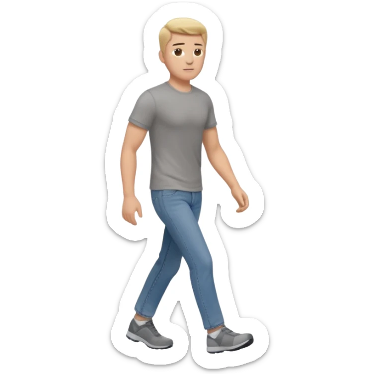White male walking to the left full body in jeans and grey t-shirt sticker