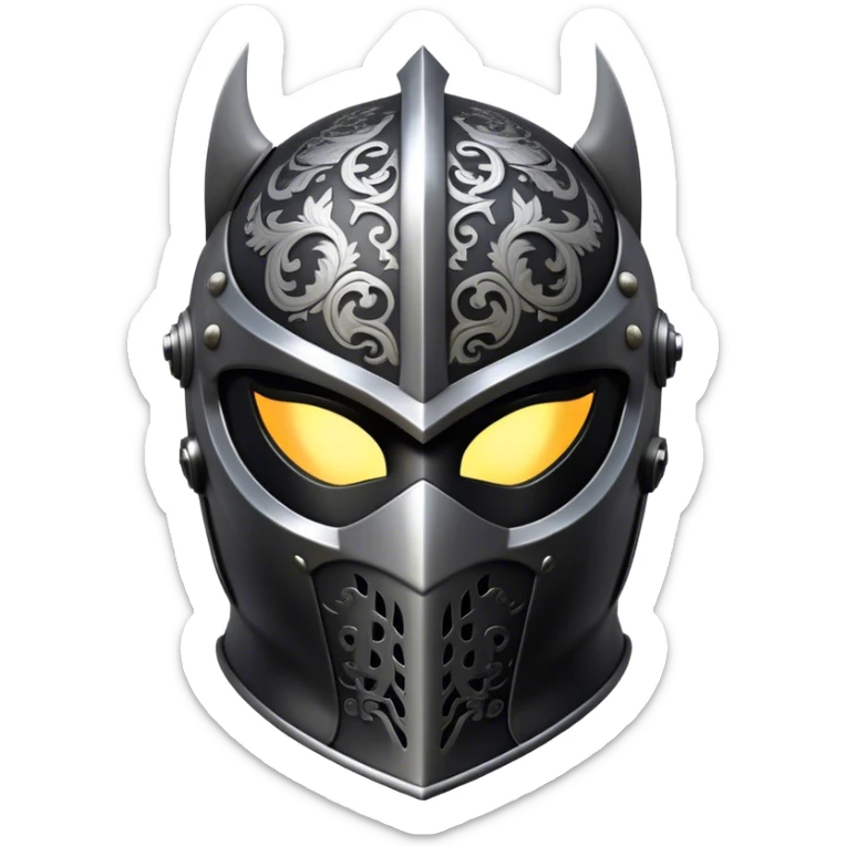 A masked man knight with intricate black engravings on his steel helmet, eyes glowing with fury sticker