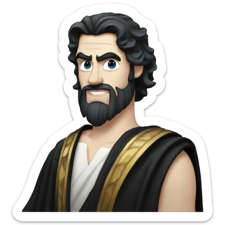 Greek god Hades, pale skin and jet black hair. With a Greek black robe  sticker