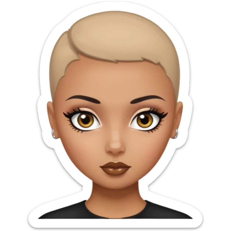 russian features, dark buzz cat, beauty,  hair, tan skin,  eyes, pretty eyes, black eyeliner, pretty bratz baddie sticker